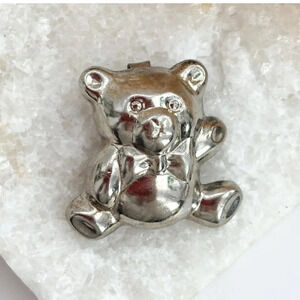 Sterling Silver Teddy Bear | Stuffed Animal Shaped Vintage Brooch | Pendant